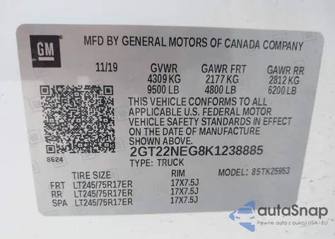 2019 GMC Sierra 2500Hd z USA, uszkodzony, nr VIN 2GT22NEG8K1238885